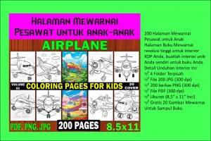 Halaman Mewarnai Pesawat untuk anak-anak (200 Pages)