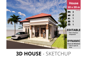 3D Model Sketchup - Rumah Tinggal 10x20m code 400