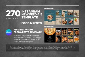 270 Template Instragram 1, 2, & 3 Feed Instagram Food and Resto Edit Canva