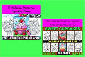Bundle Premium Halaman mewarnai anak Cup cake (315 pages)